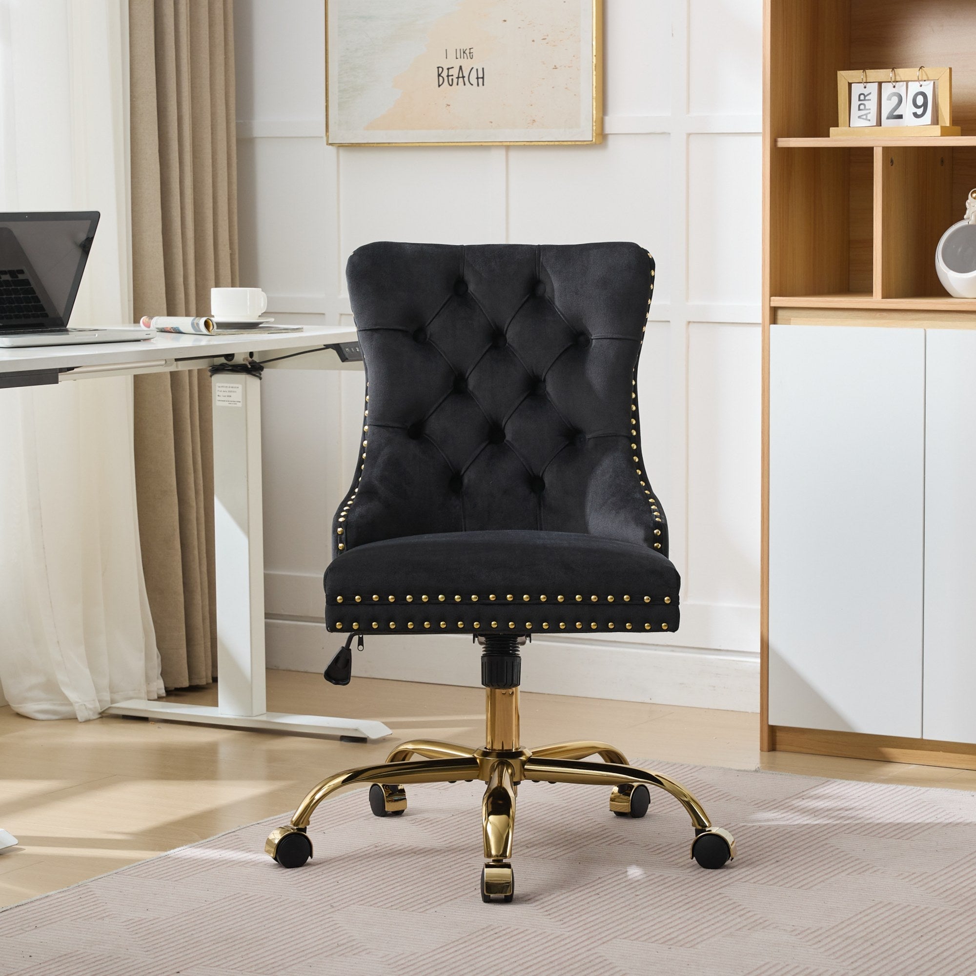 Modern Velvet Upholstered Tufted Button Home Office Chair