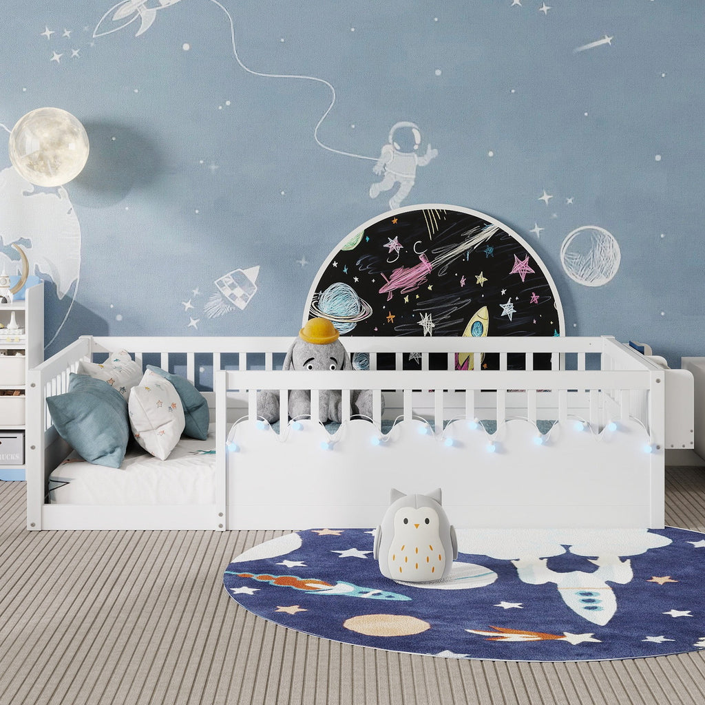 Twin/Full Montessori Floor Kids Bed Frame with High Rails