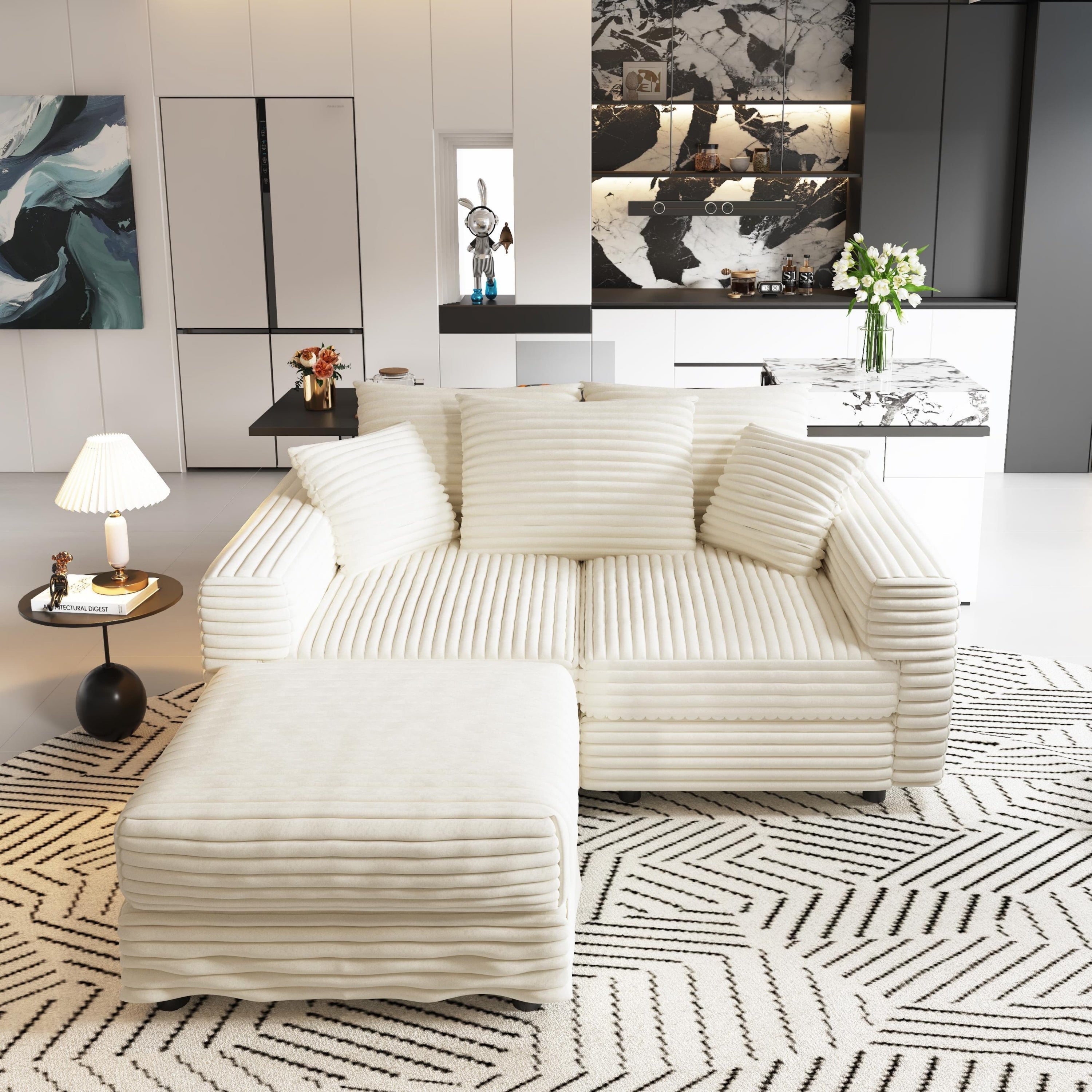 82.7' Modern Comfy Cloud Couch Sofa with Soft Pillows + Ottomans Option