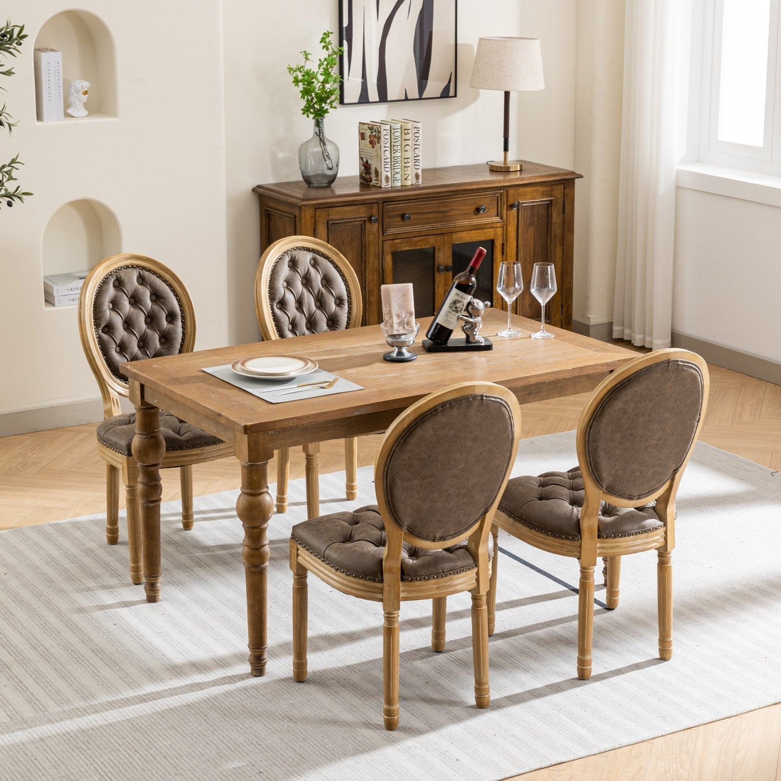 French Style Antique Painting PU Dining Chairs (Set of 2)