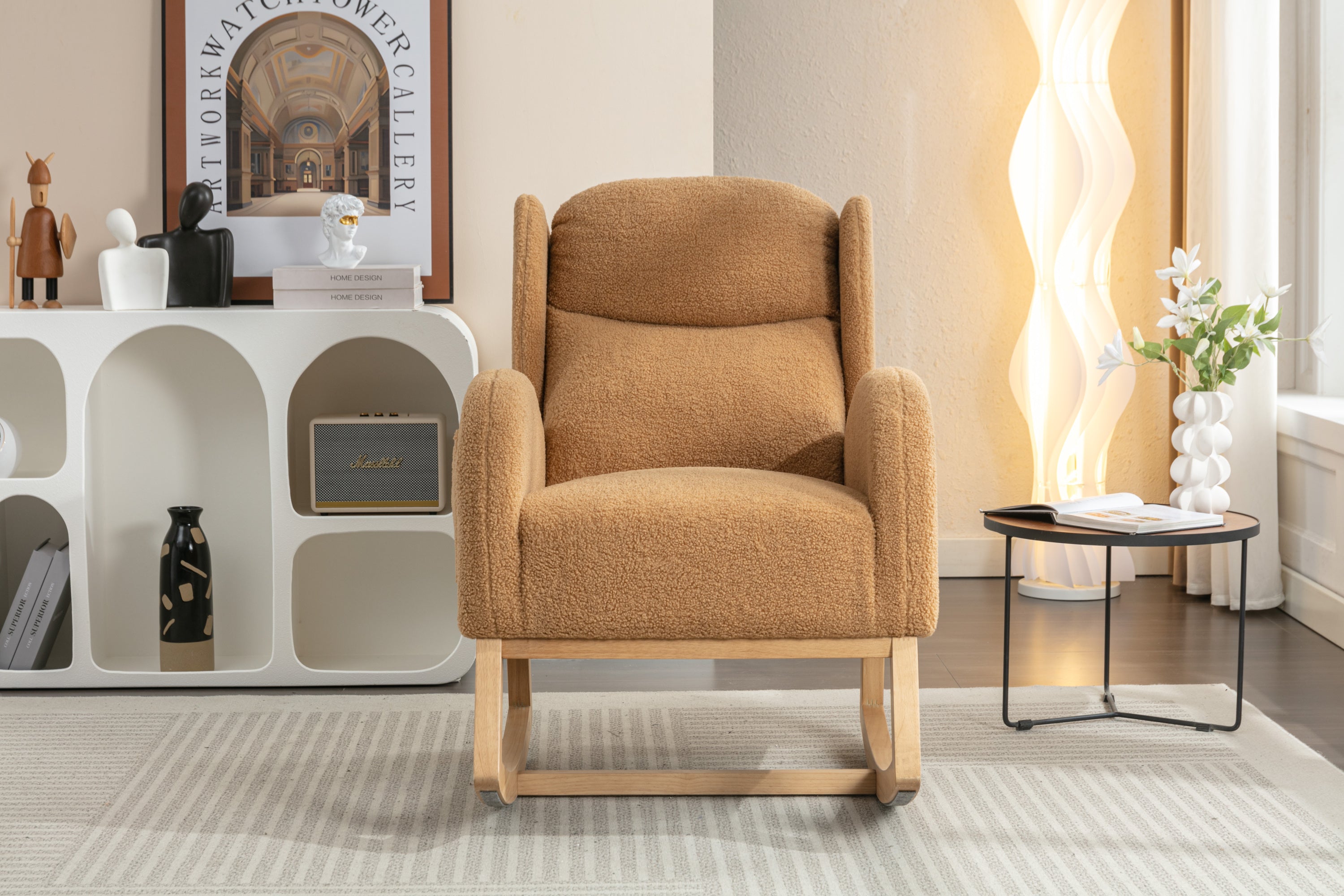 Teddy Fabric Rocking Chair with Packet Wood Legs