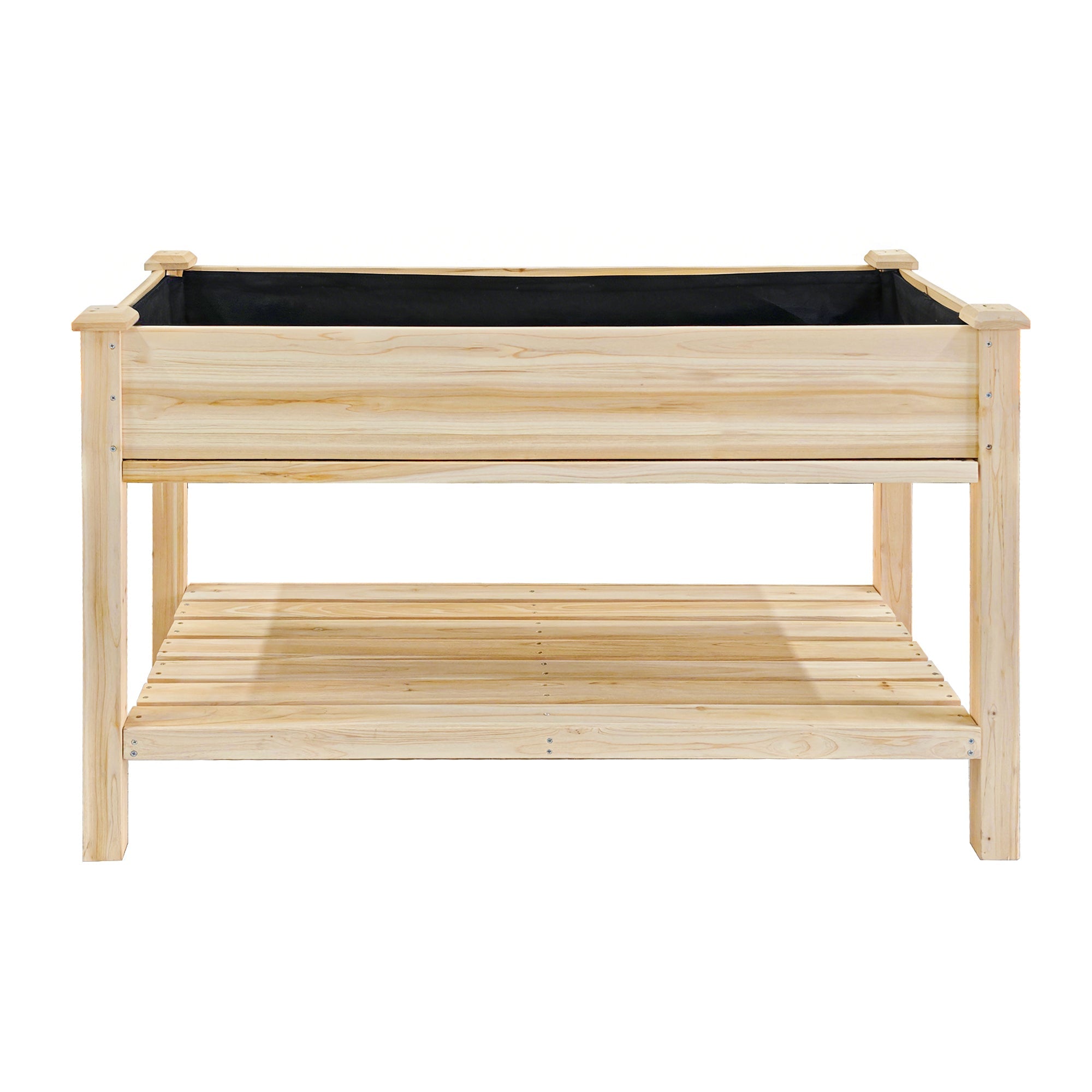 Outdoor Raised Garden Bed 48"x23"x31" with Water Tray, Storage Shelf & Protective Liner