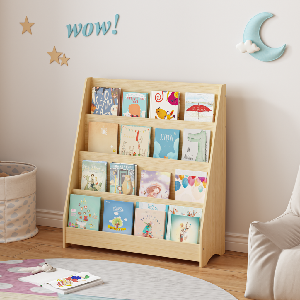 4-Tier MDF Toddler Book Display Shelves Kids Bookshelf