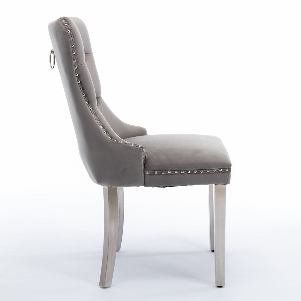 Modern High-end Tufted Solid Wood Velvet Dining Chairs (Set of 2)