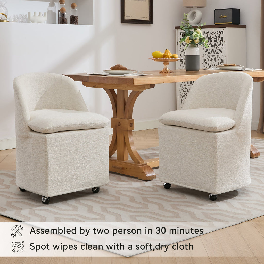 Chenille Fabric Dining Chairs with Universal Wheels