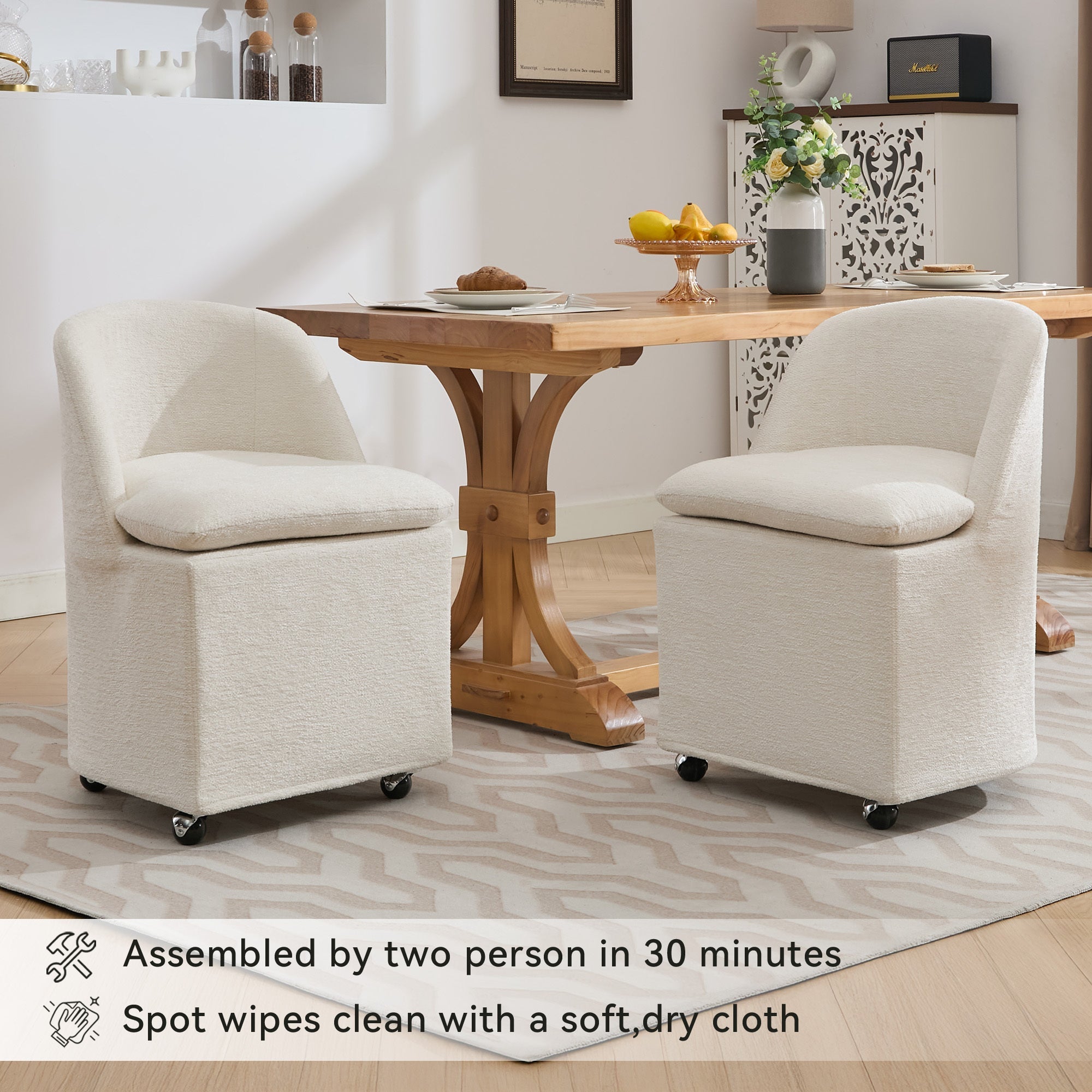Chenille Fabric Dining Chairs with Universal Wheels