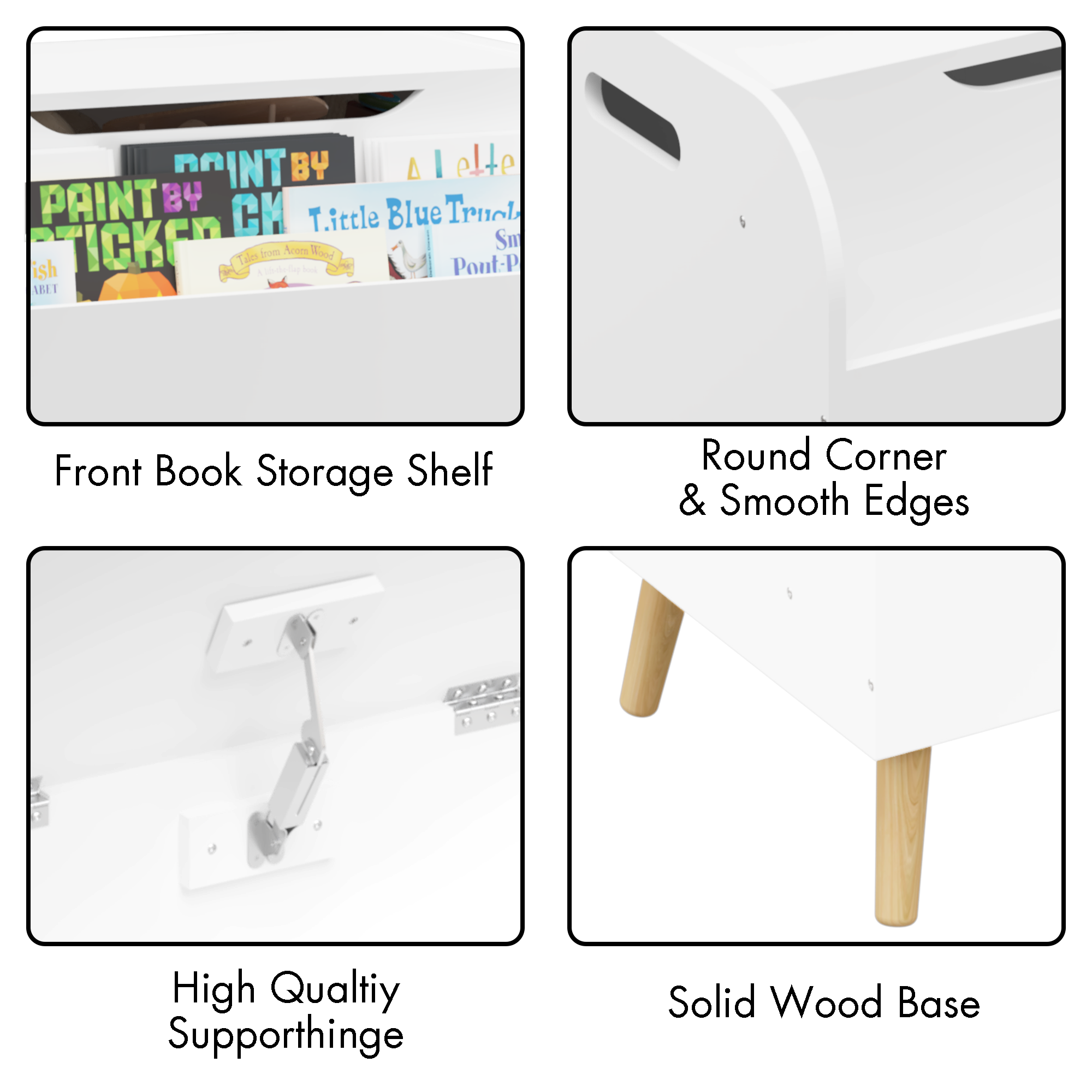 Kids  Wooden Toy Storage Bench with Front Bookshelf