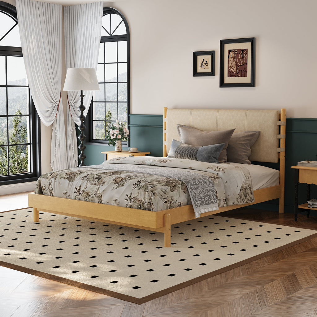 Premium Queen Size Rubber Wood Platform Bed Frame