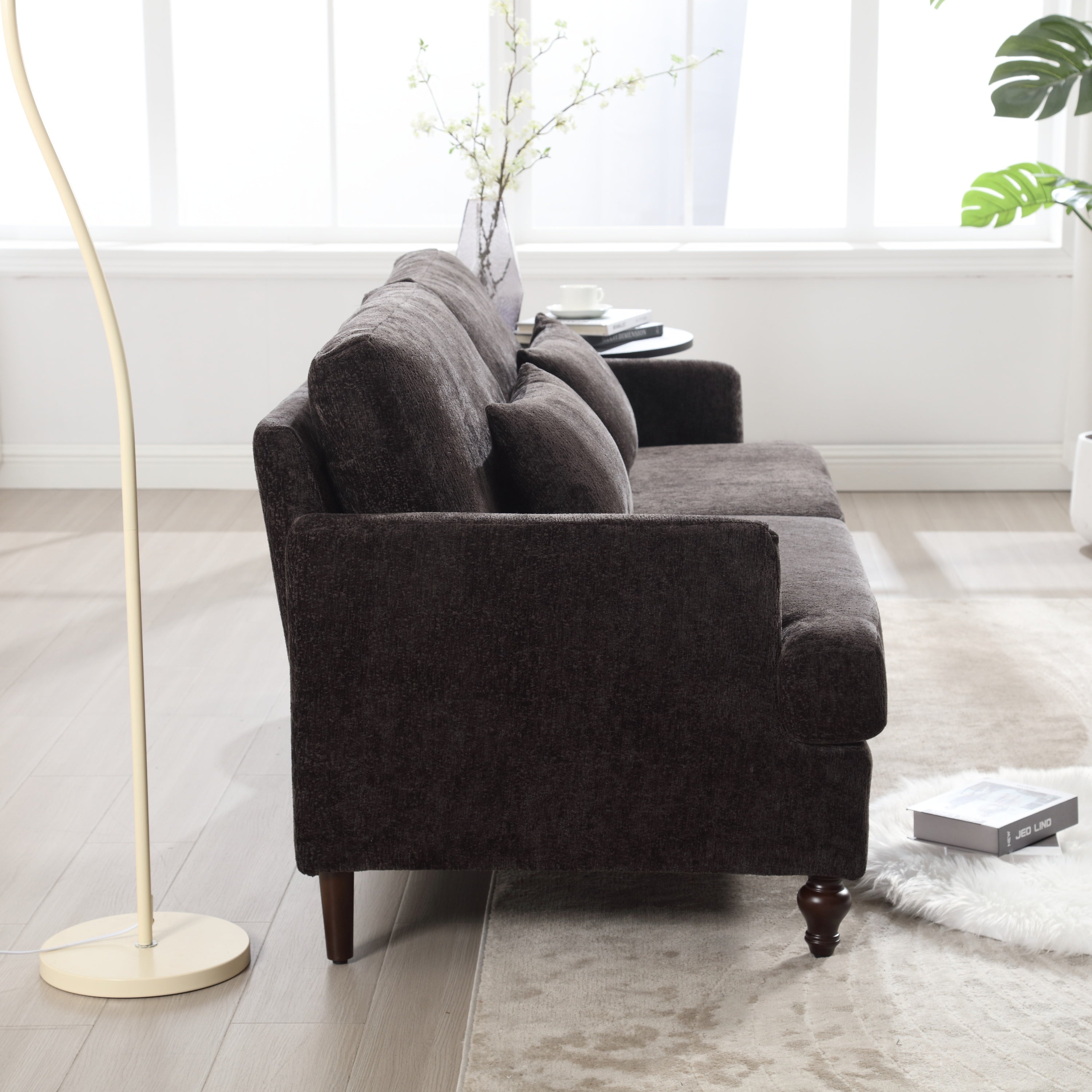 Mid Century Modern Chenille Fabric Loveseat Sofa
