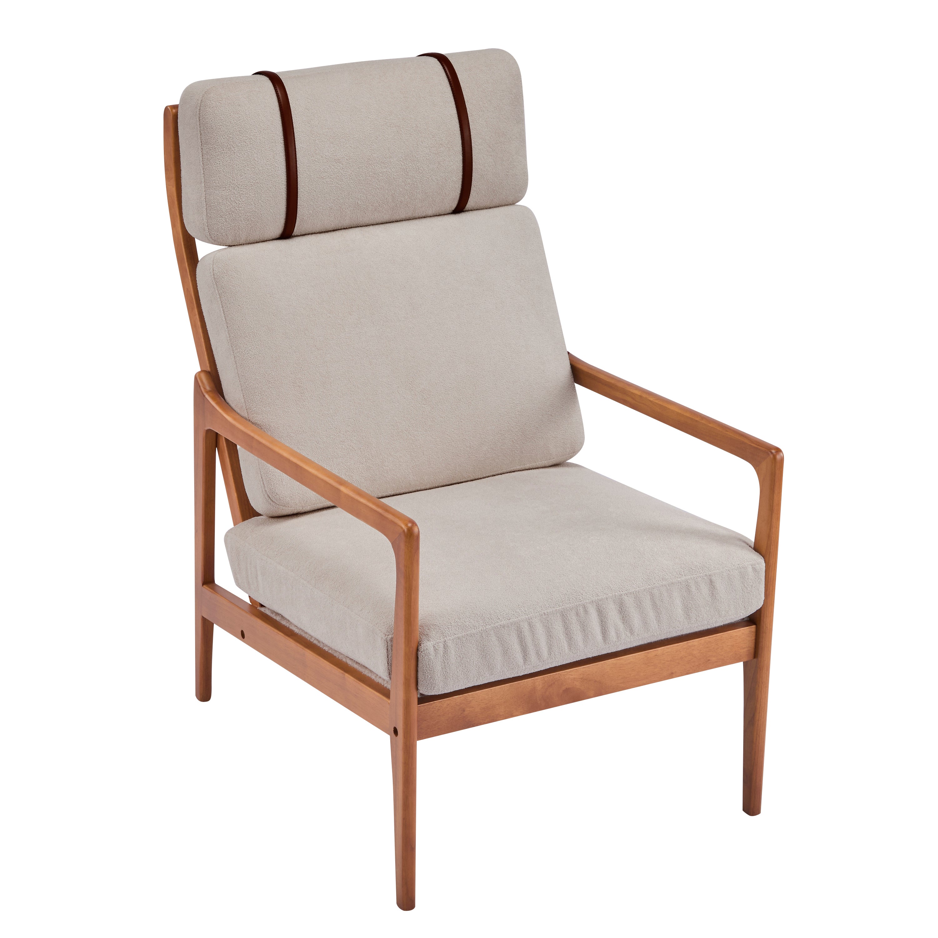 Modern Solid Wood Frame Ergonomic Accent Armchair with High Back