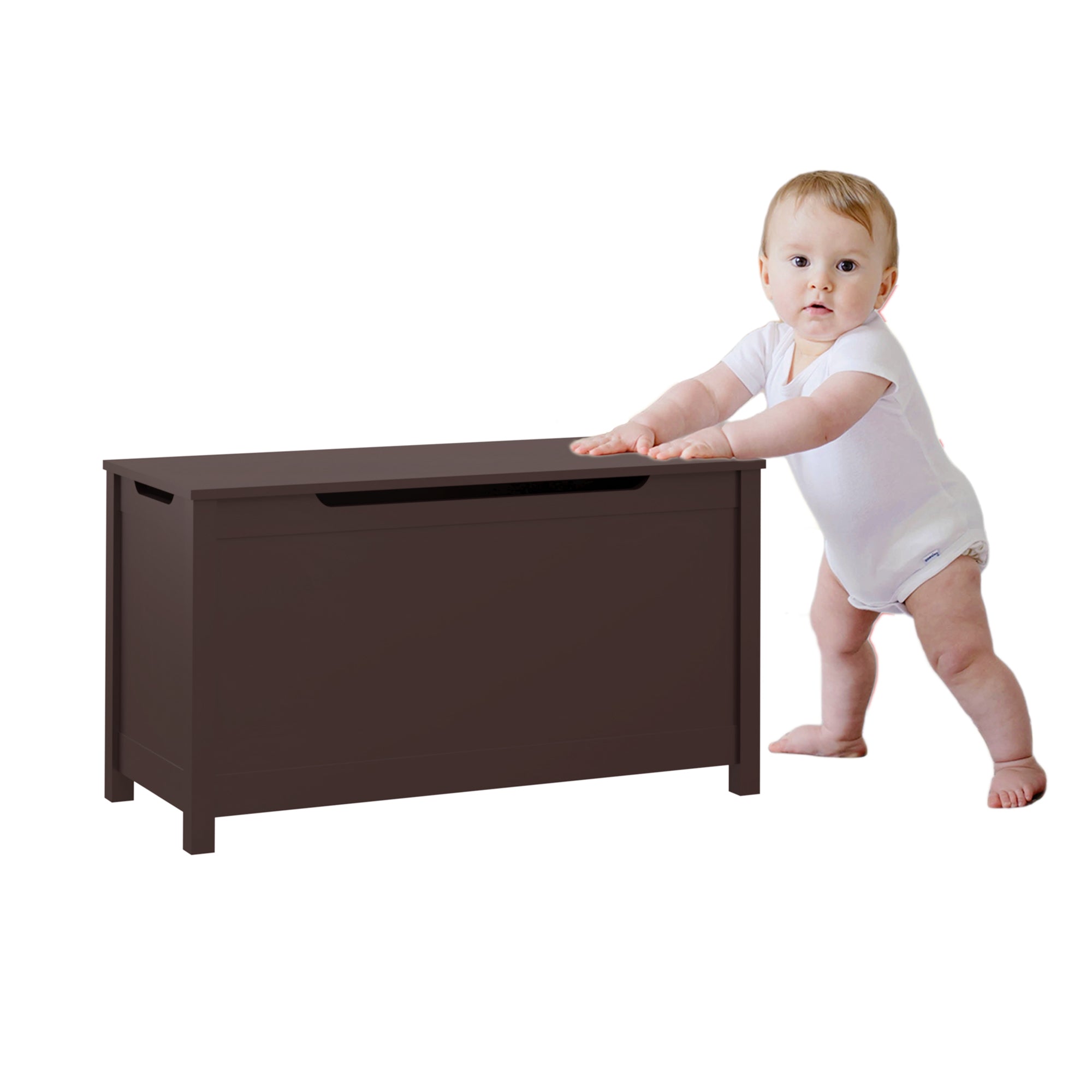 Kids Wooden Toy Box Storage with Safety Hinged Lid for Ages 2+