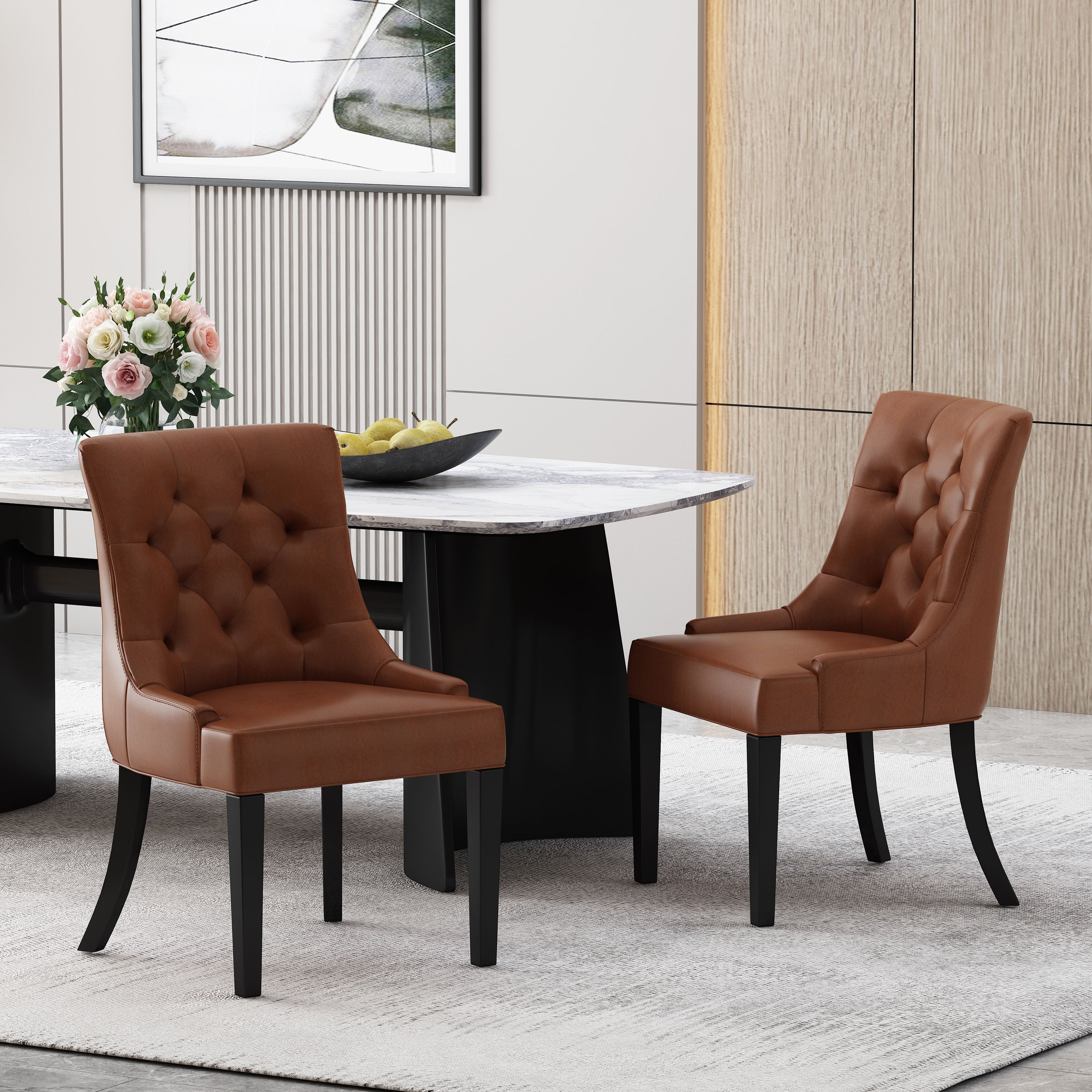 Contemporary  Light Brown PU Dining Chair (Set of 2)
