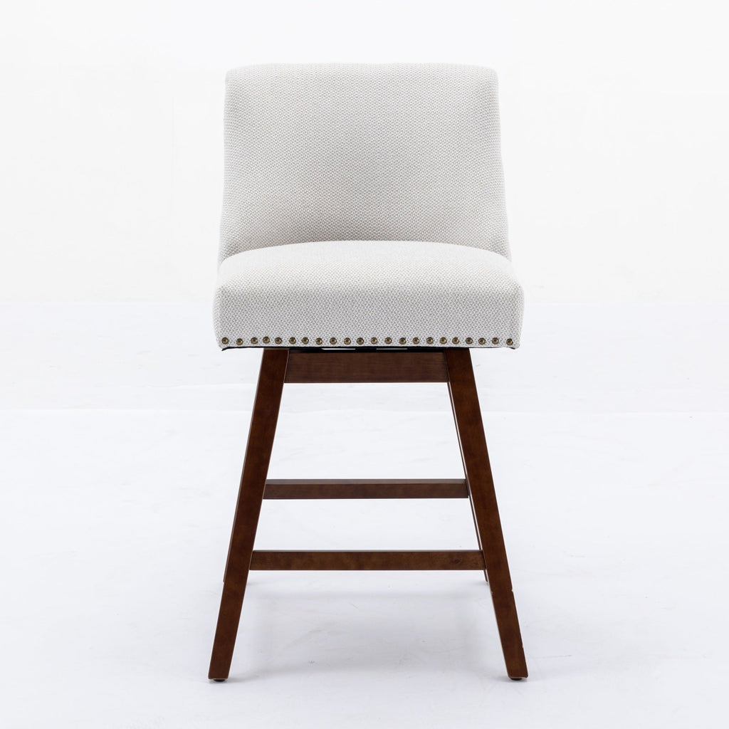 Upholstered Swivel Counter Height Bar Stools with Nailhead Trim (Set of 2)