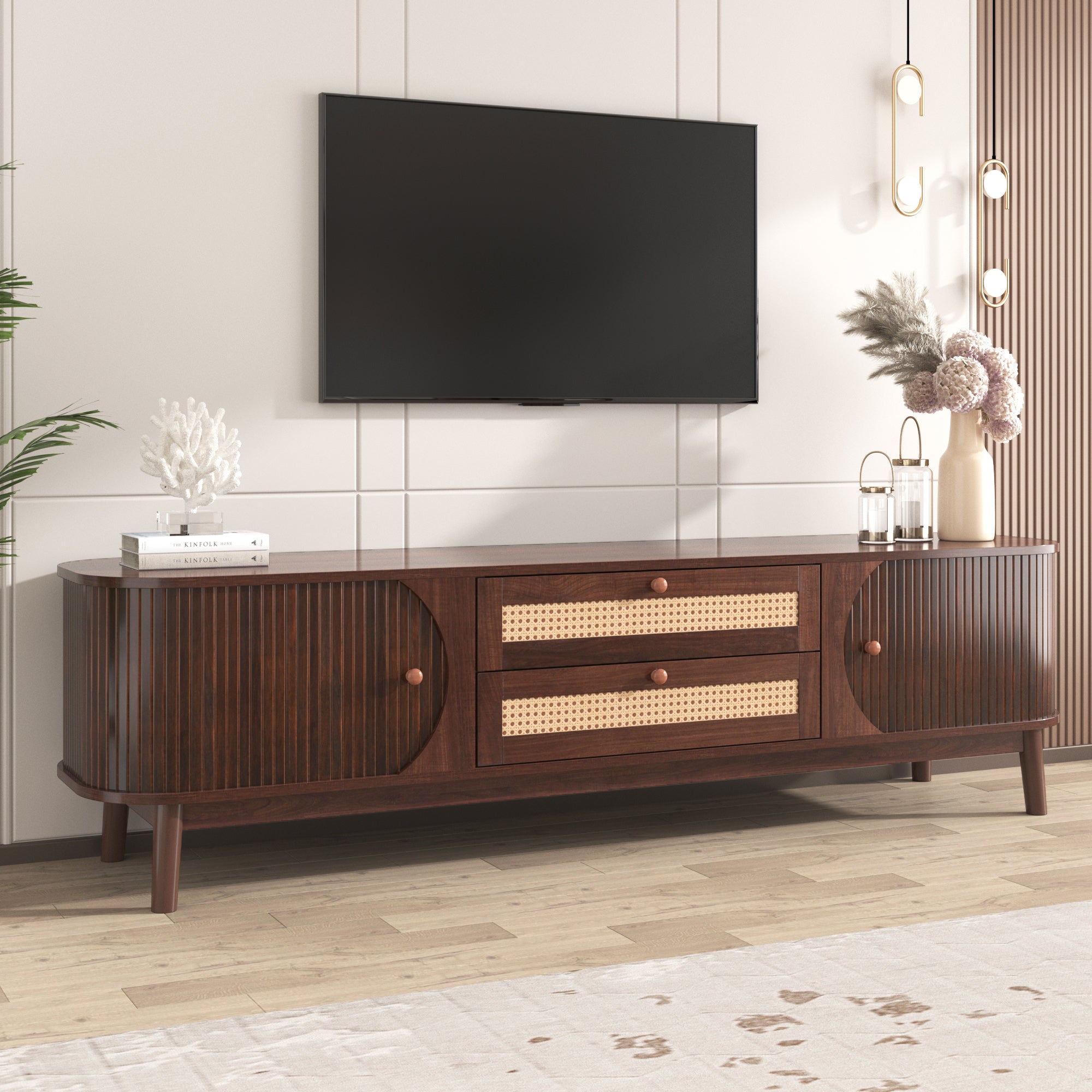 Modern Farmhouse Rattan TV Stand  Up to 75''