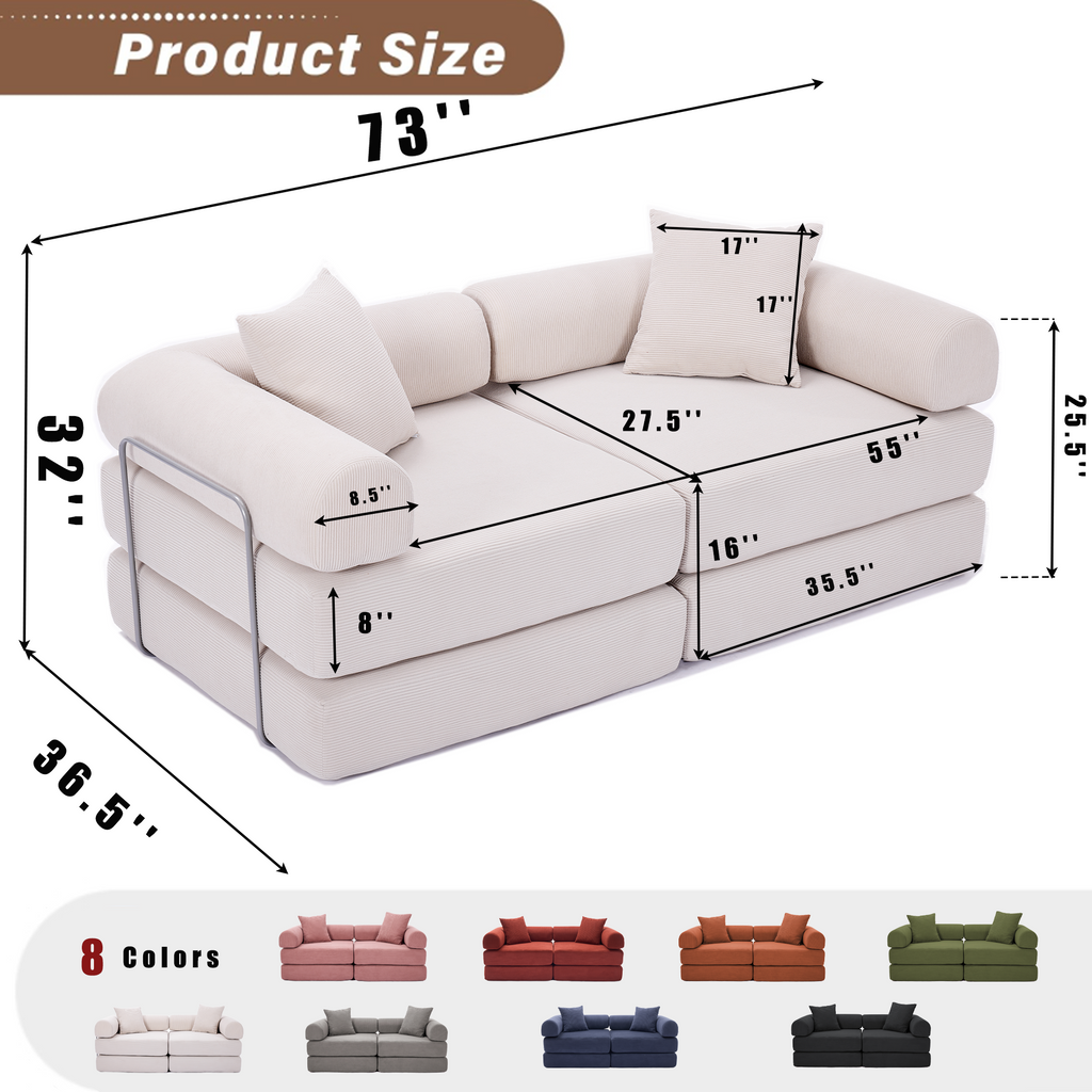 2 Seat Convertible Couch Folding Mattress Couch Sofa Bed
