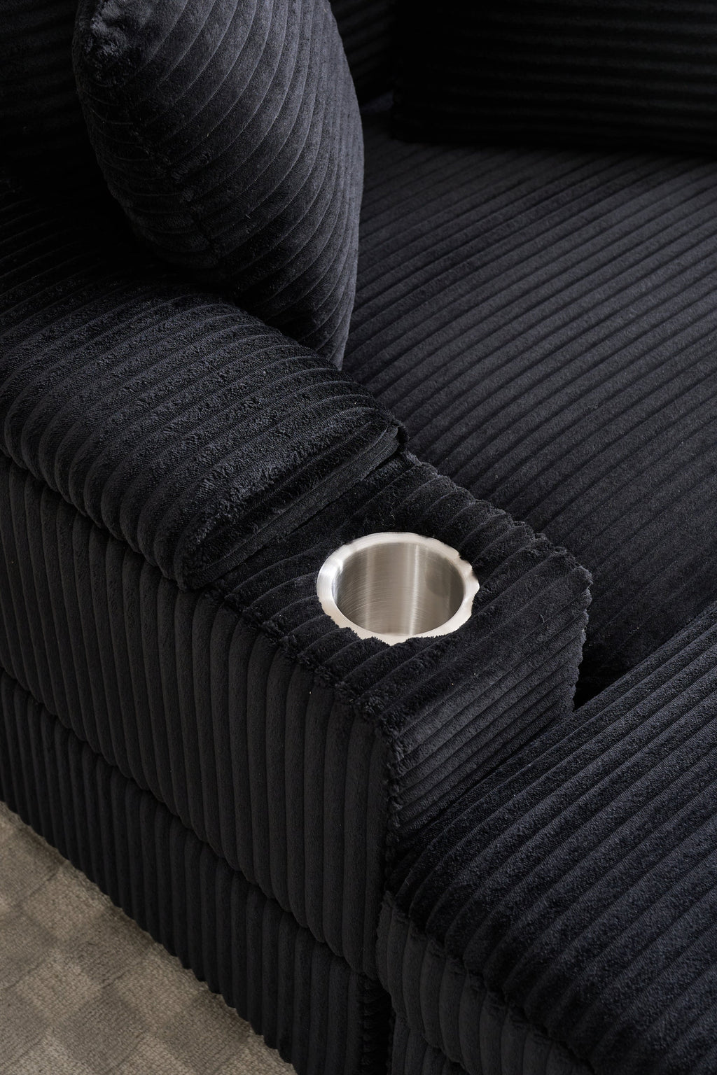 Corduroy Upholstered Chaise Lounge Sofa with Handrail Storage