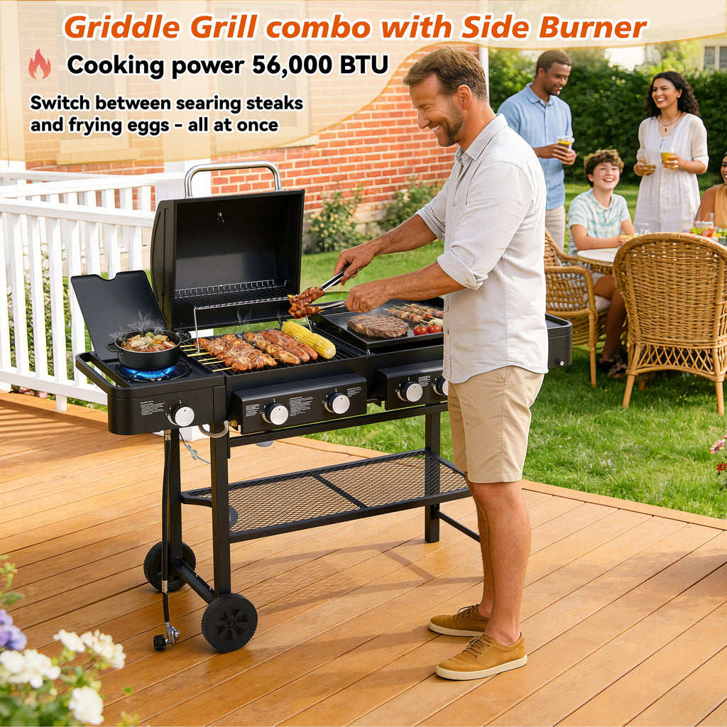 All-in-One 5 Burner Propane Gas Grill Griddle Combo 56000 BTU Heavy Duty Backyard BBQ