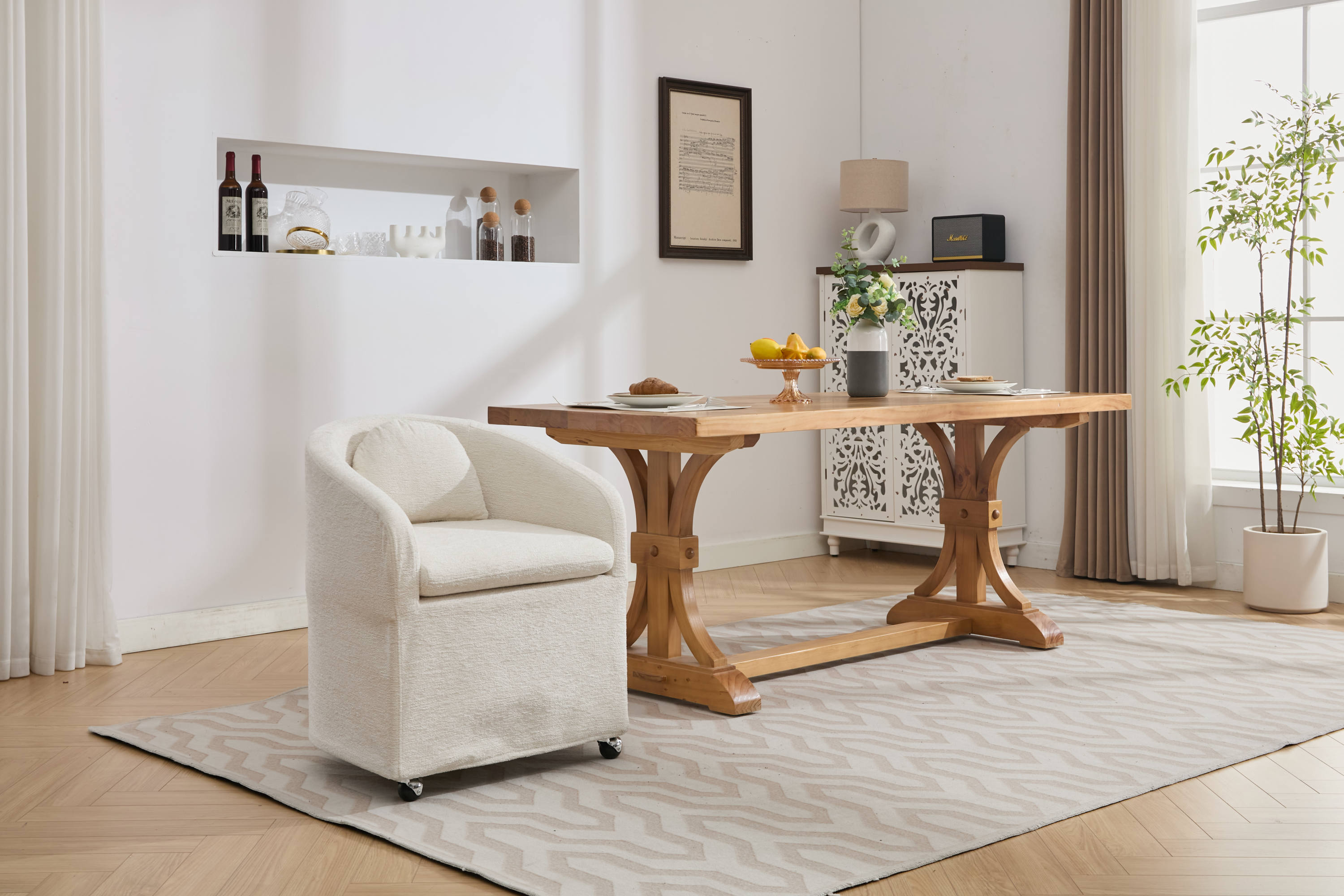 Modern Chenille Fabric Dining Armchair with Back Cushion