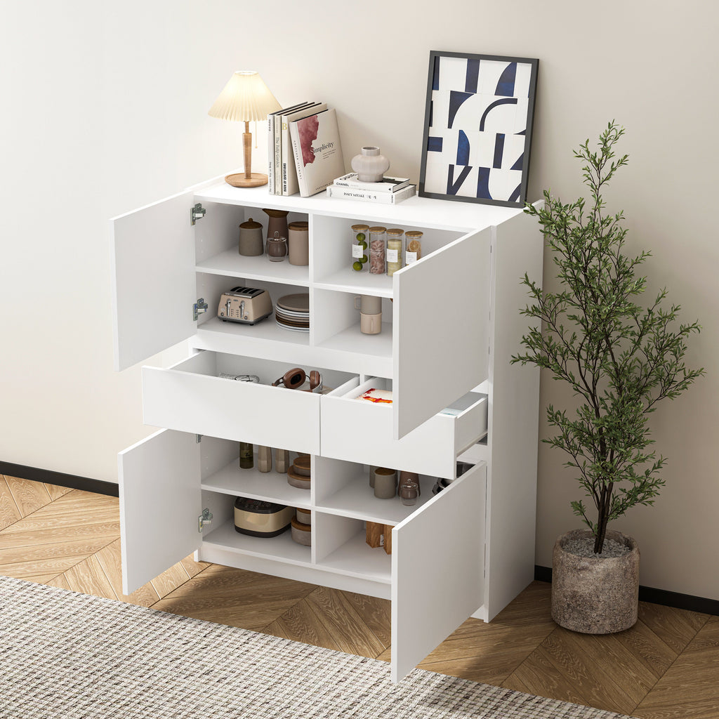 Wooden Storage Cabinet with 4 Doors and 2 Drawers