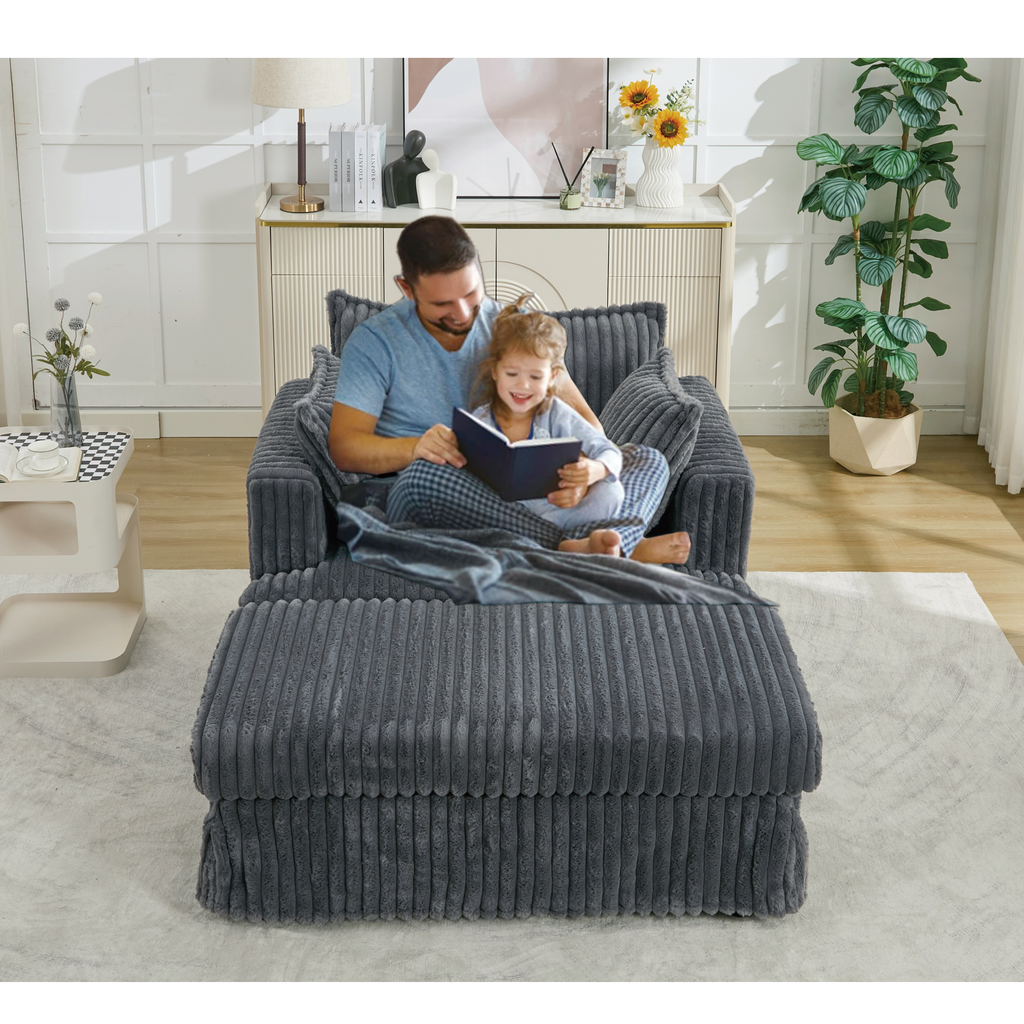 47.7'' Oversized Corduroy Chaise Longue with Ottoman