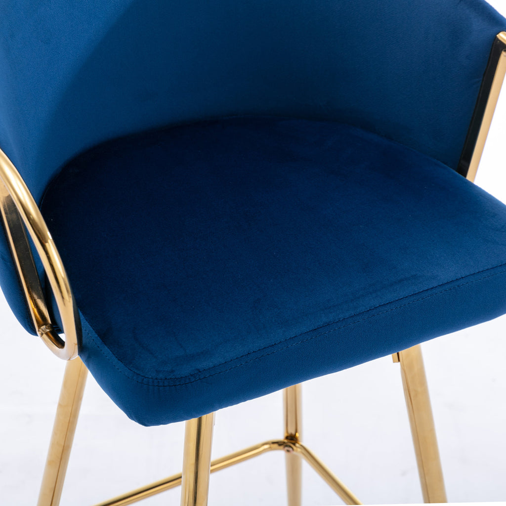 Velvet Bar Stools with Chrome Footrest and Base（Set of 2)