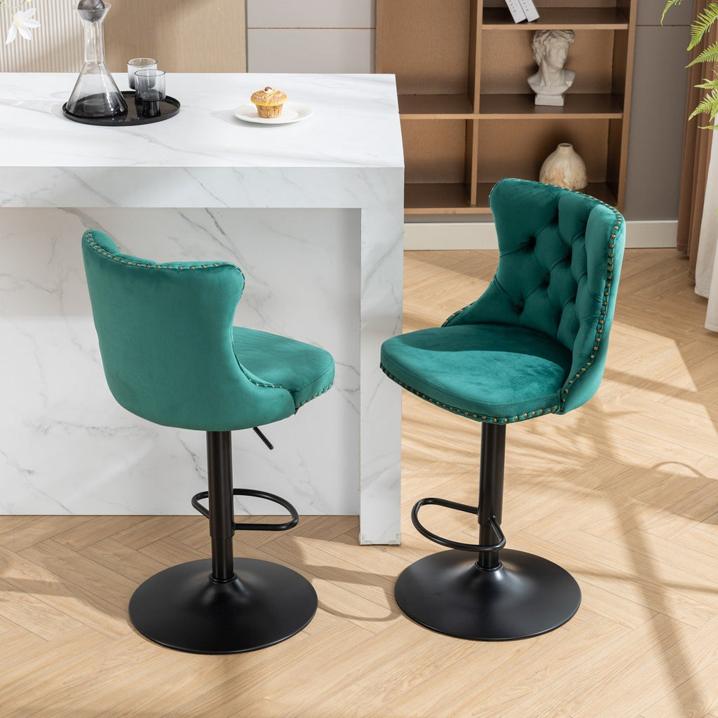 Modern Swivel Velvet Barstools Adjusatble Seat (Set of 2)