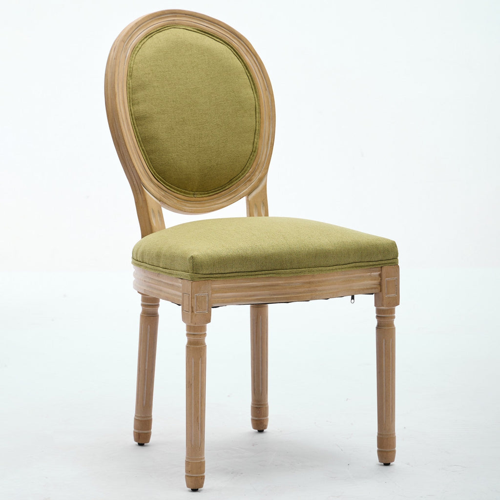 French Style Solid Wood Frame Linen Fabric Back Dining Chair (Set of 2)