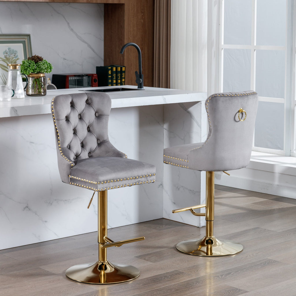 Modern Upholstered Velvet Bar Stools (Set of 2)