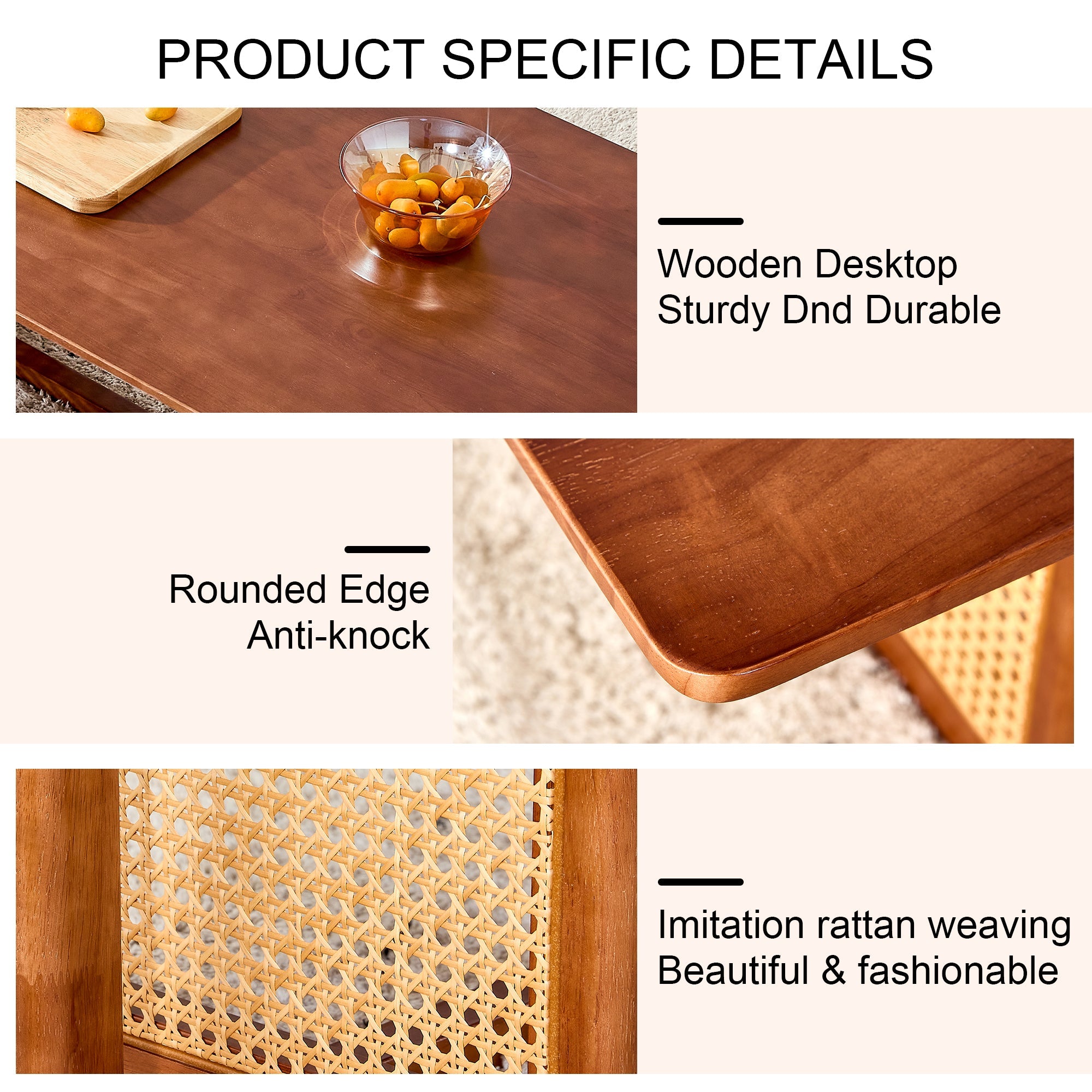Chinese Style Rattan Solid Wood Coffee Low Table