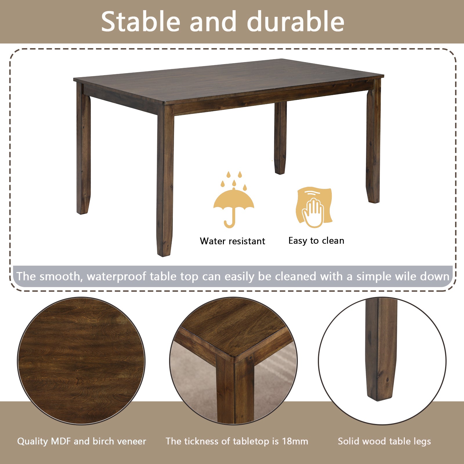 Rectangular Wooden Dining Table (Set for 6)