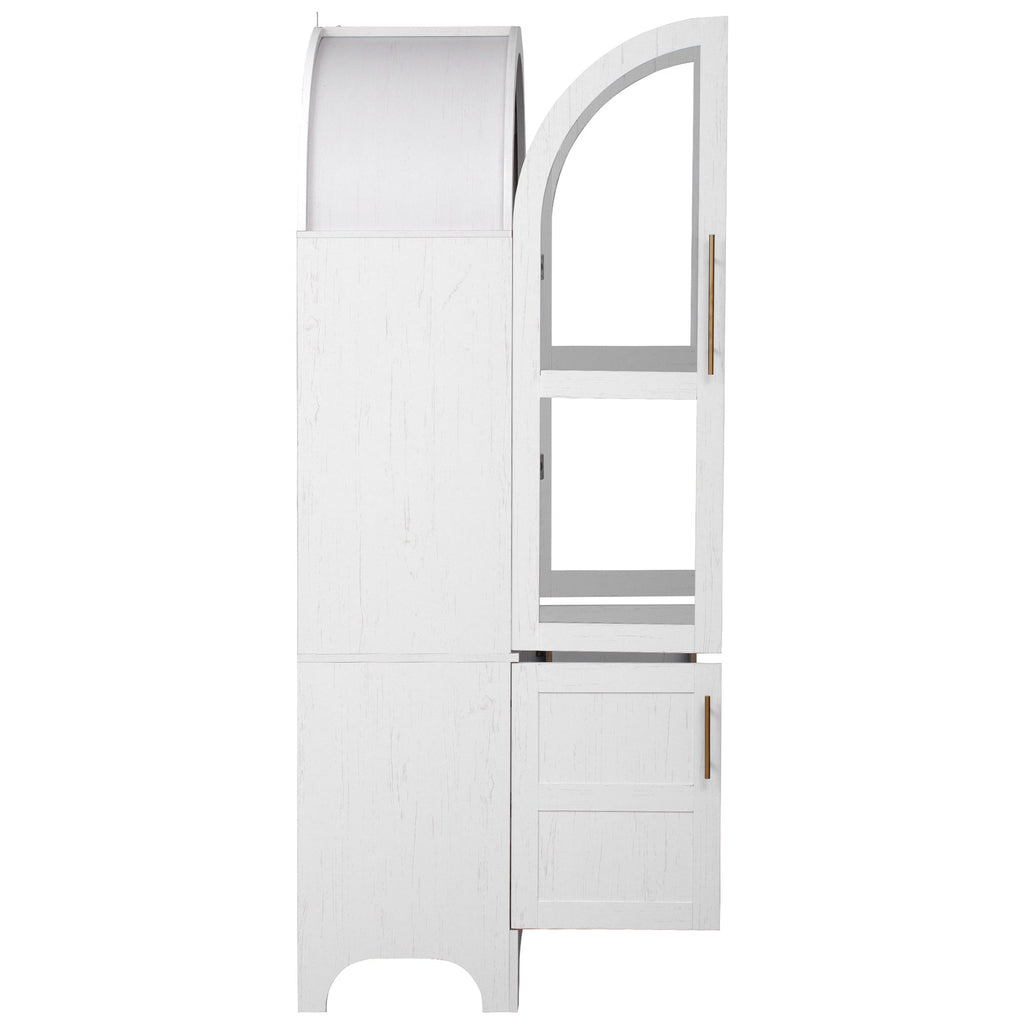 71" Tall Arched Farmhouse Kitchen Pantry Cabinet with Door Shelves