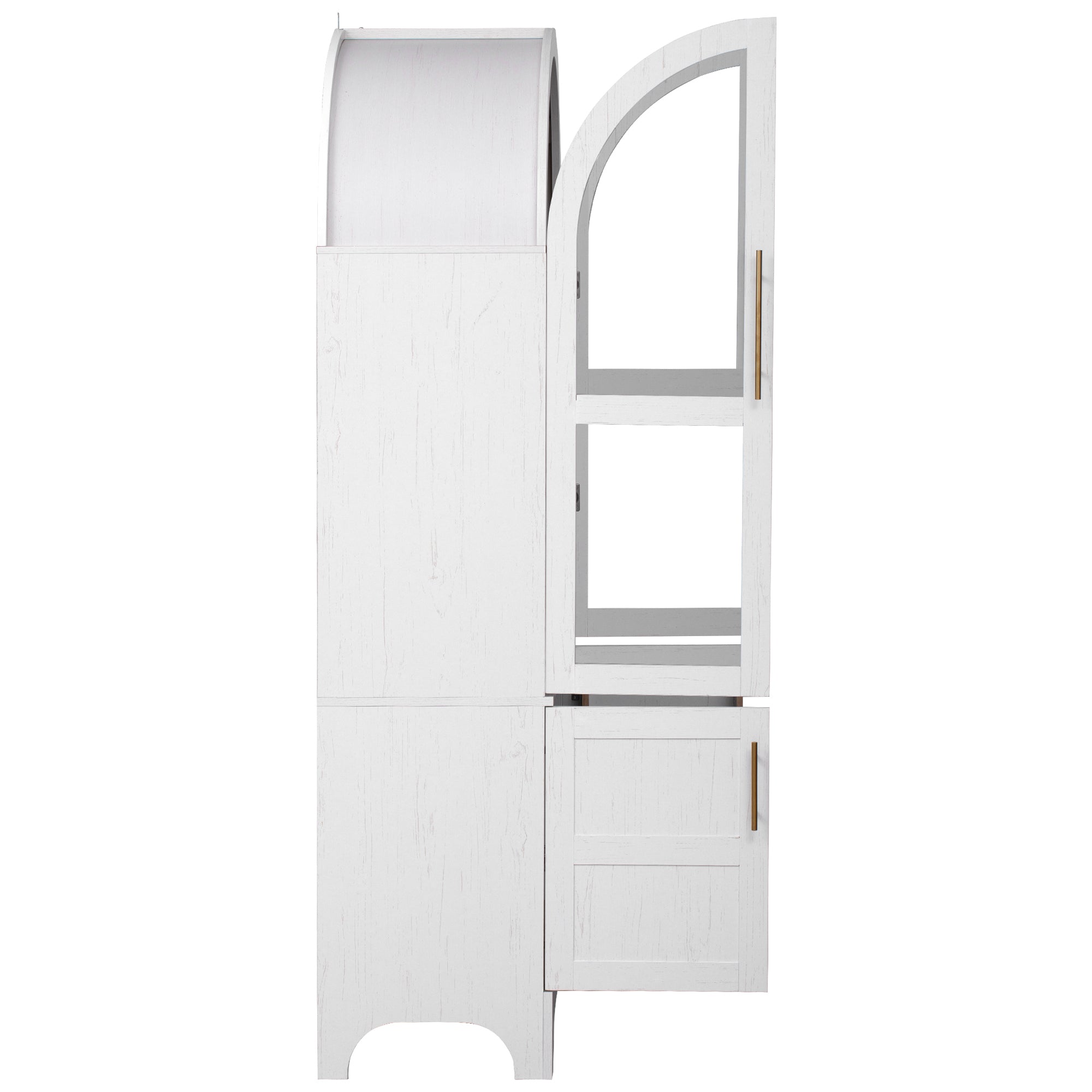 71" Tall Arched Farmhouse Kitchen Pantry Cabinet with Door Shelves