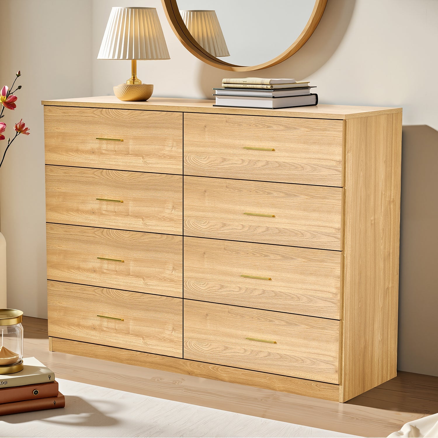 Modern Natural 8-Drawer Dresser for Bedroom