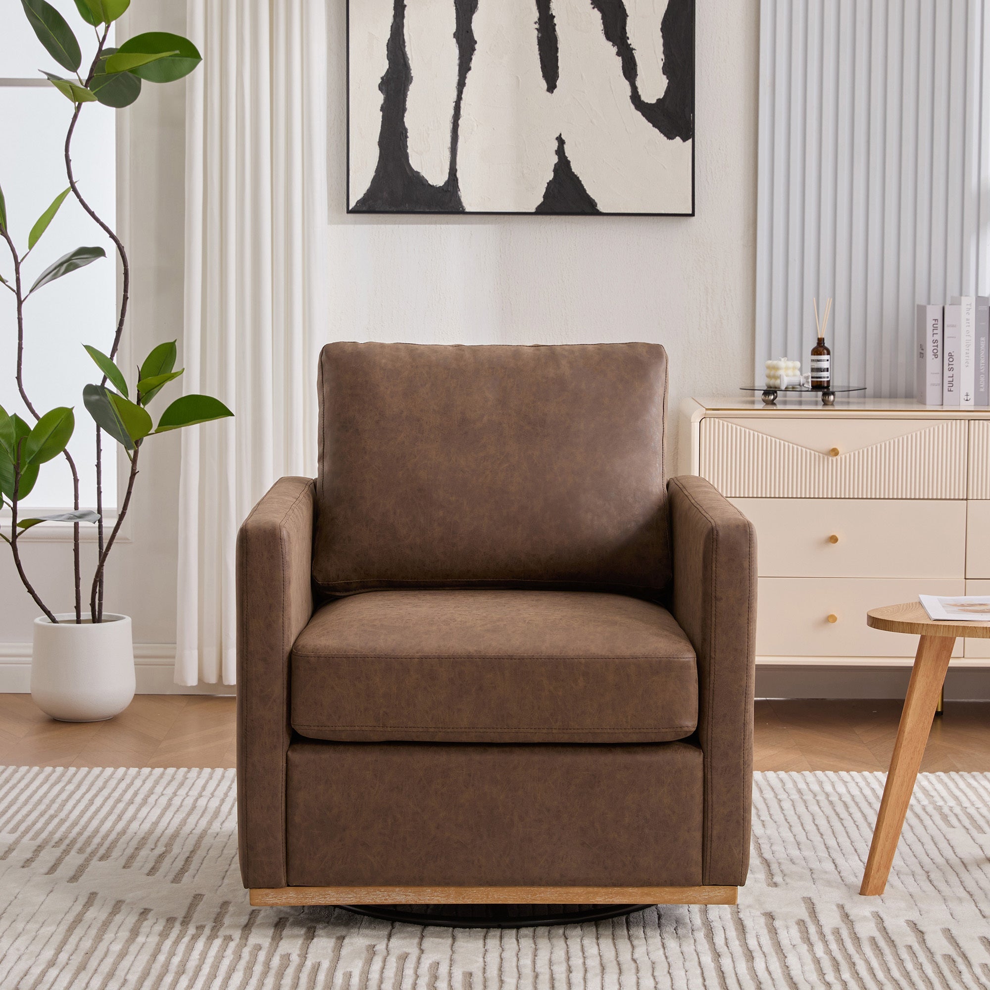 Modern Square Chenille Upholstered Swivel Accent Chair