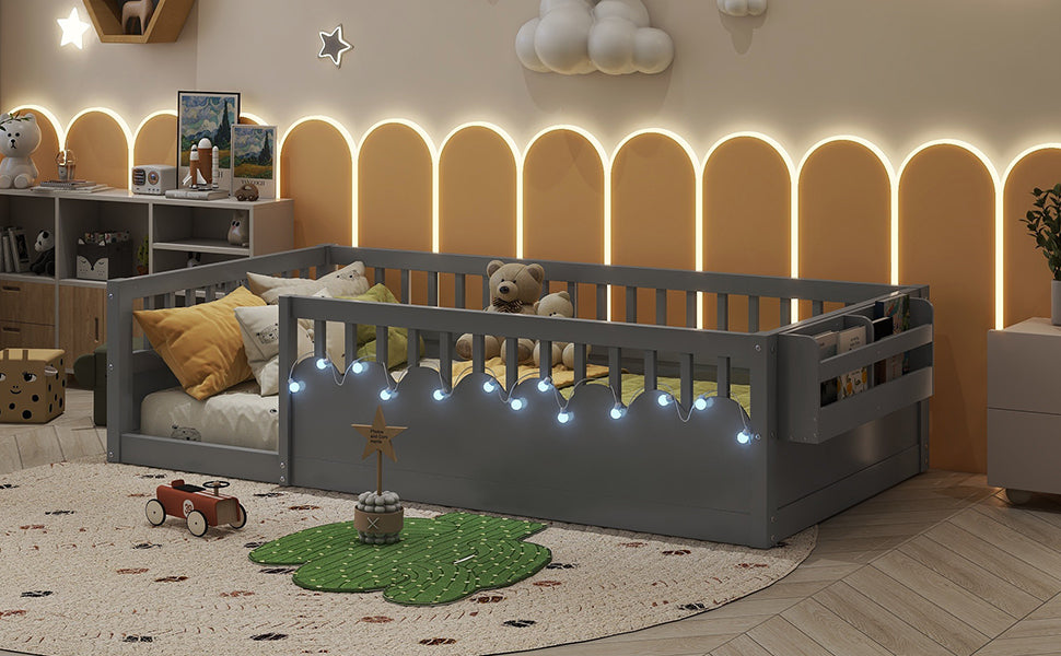 Twin/Full Montessori Floor Kids Bed Frame with High Rails