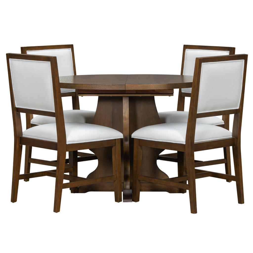 5-Piece Farmhouse Extendable Dining Table Set with 4 Upholstered Chairs