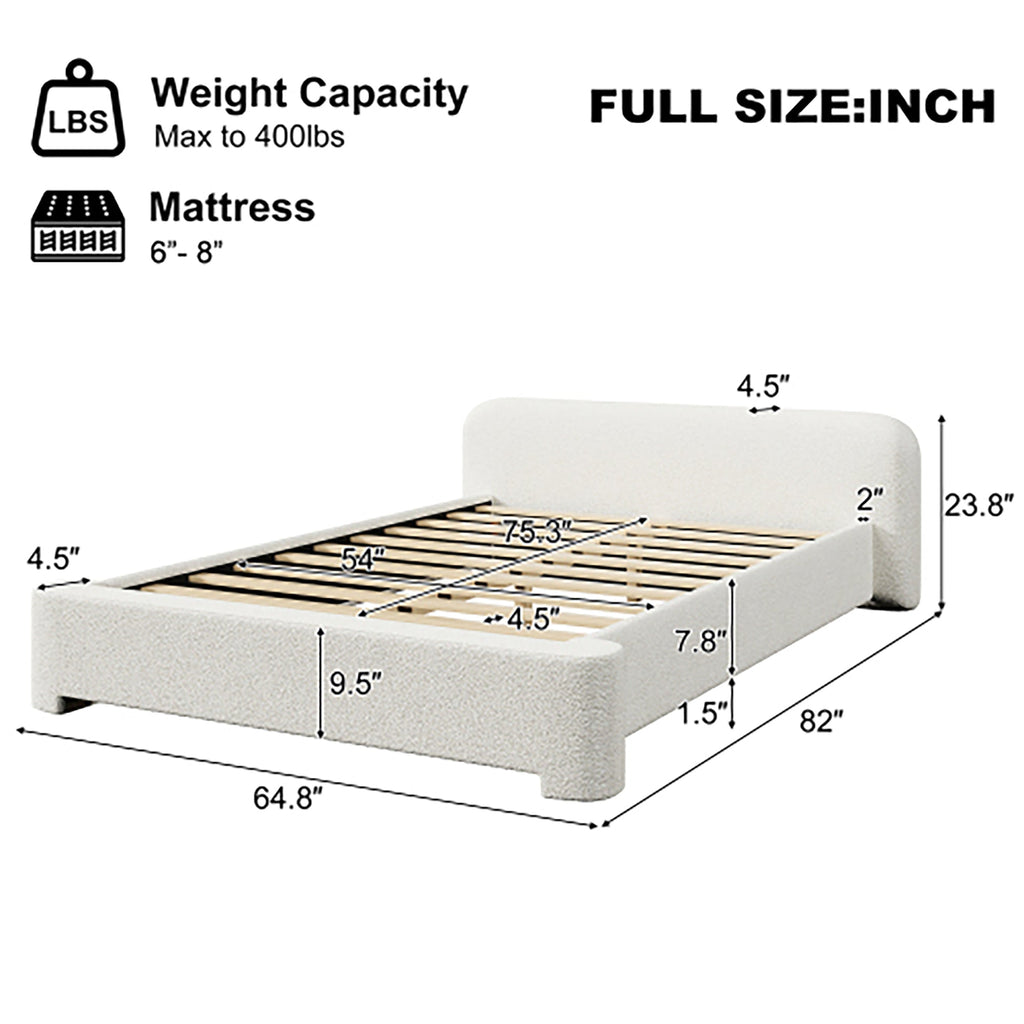 Cozy White Bouclé Upholstered Wood Bed