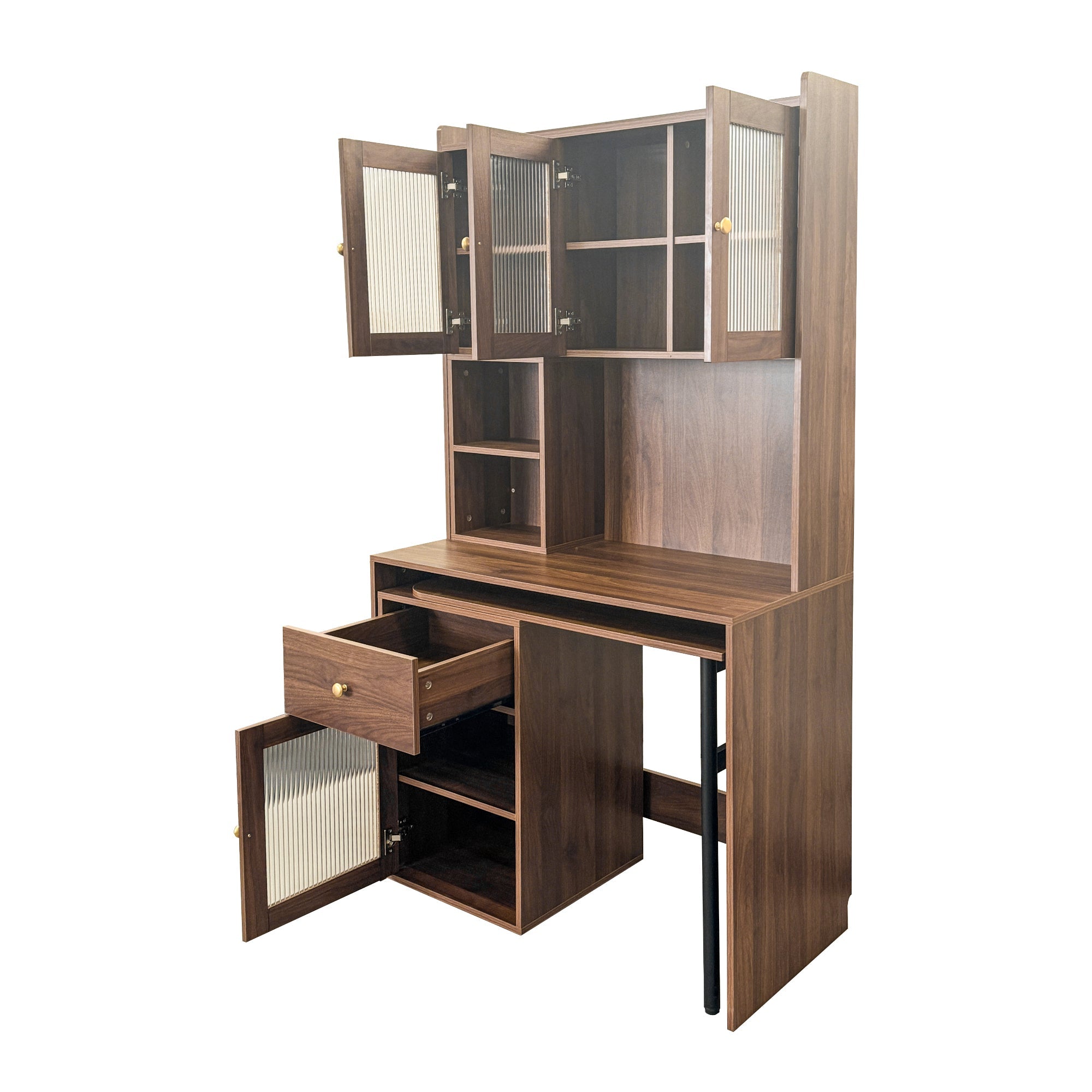 90 Degree Rotating Desktop Computer Desk with Glass Door for Home Office