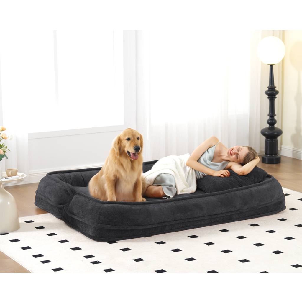 2-in-1 Extra Large Chenille Floor Couch Loveseat for Humans & Dogs