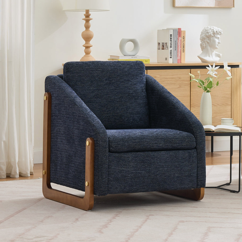 Modern Upholstered Armchair with Wooden Side Frame
