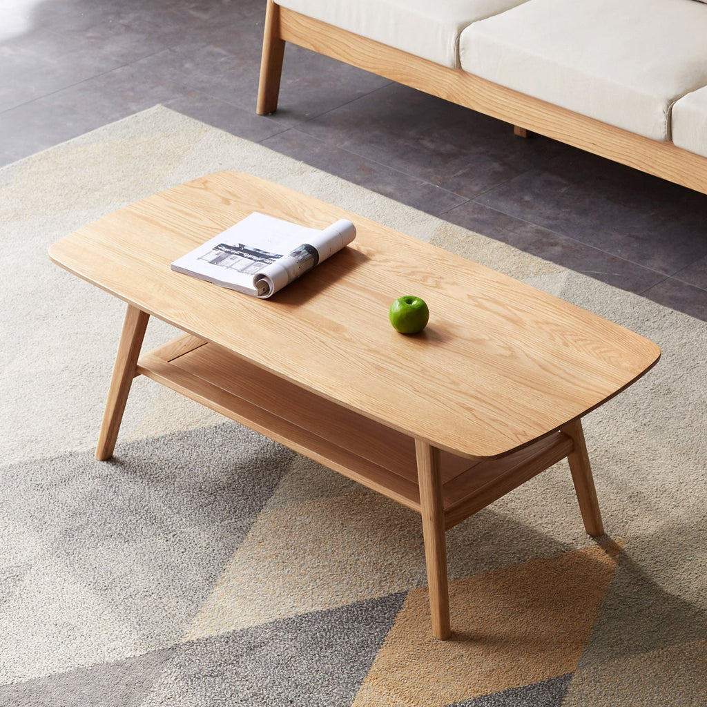 Natural Oak Coffee Table with Storage Shelf