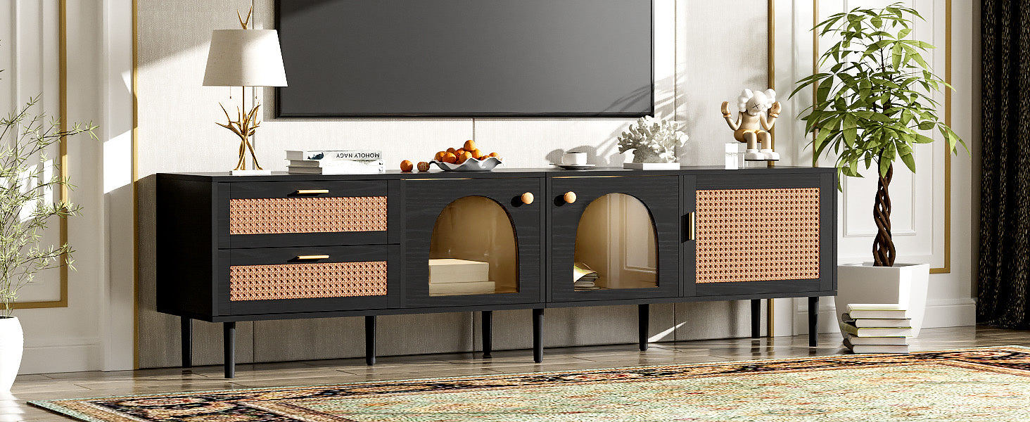 70" Rattan LED Light Entertainment TV Stand
