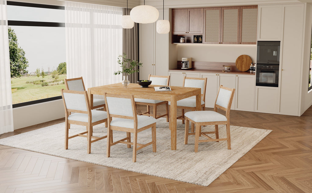 7-Piece Retro Rectangular Wood Dining Table Set