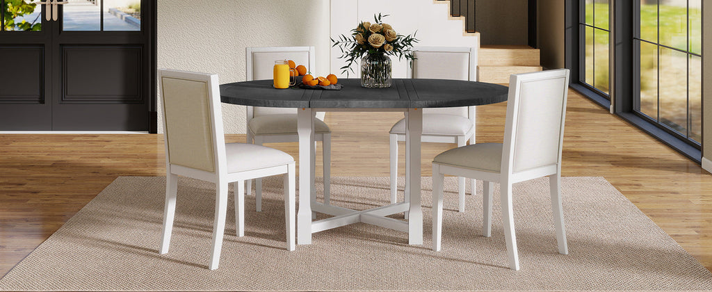 5-Piece Extendable Dining Table Set with Removable Leaf