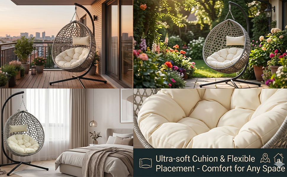 Folding PE Rattan Hanging Egg Chair with Aluminum Steel Frame