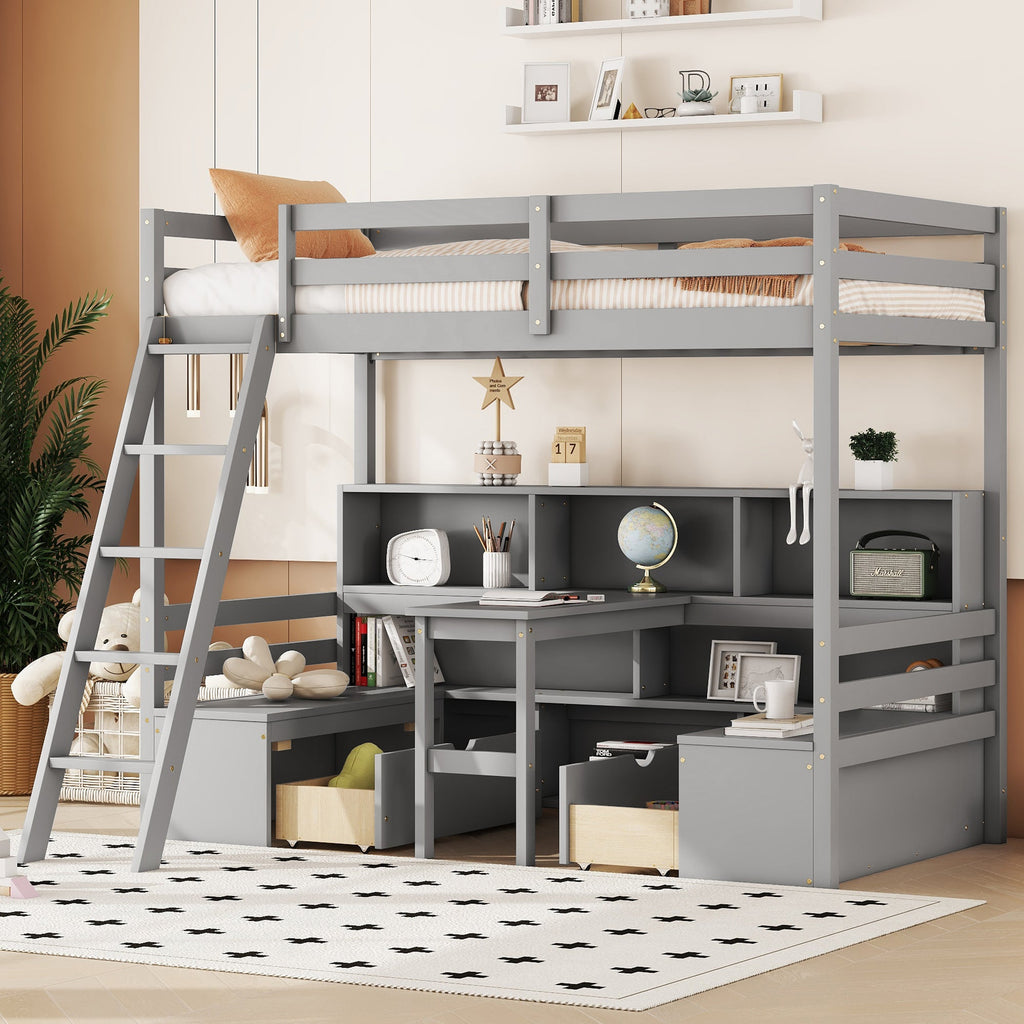 Twin Loft Bed with Storage Shelves