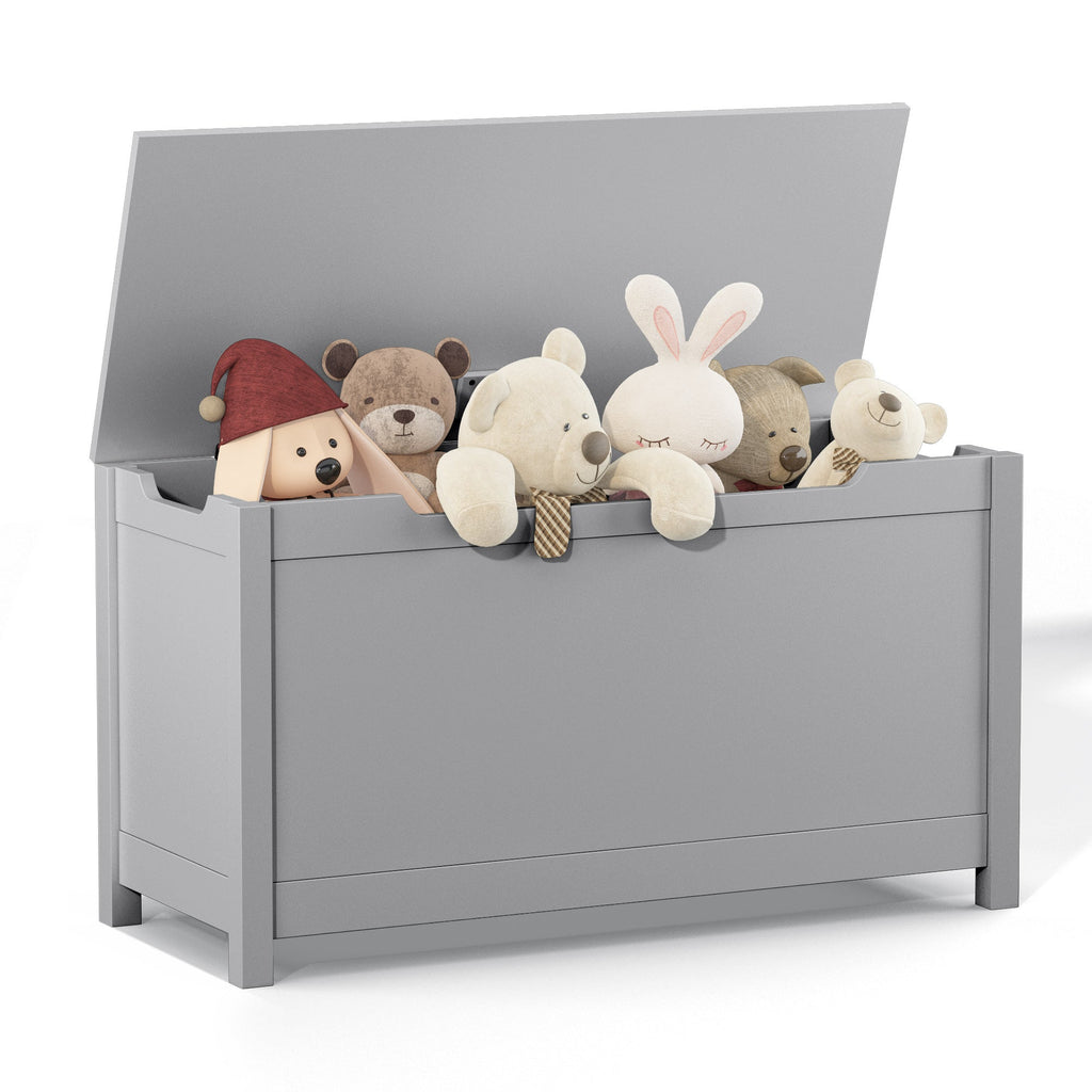 Kids Wooden Toy Box Storage with Safety Hinged Lid for Ages 2+