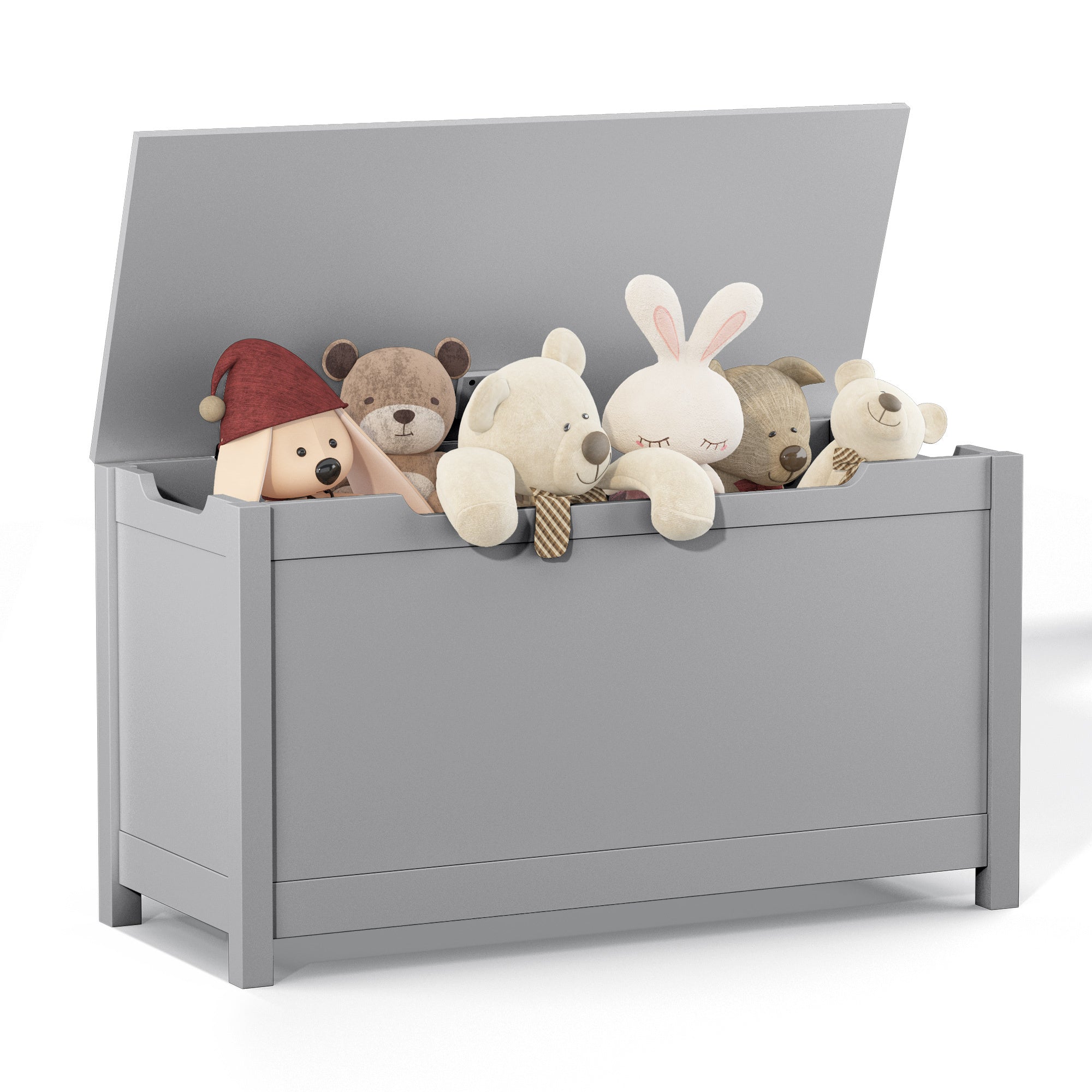 Kids Wooden Toy Box Storage with Safety Hinged Lid for Ages 2+