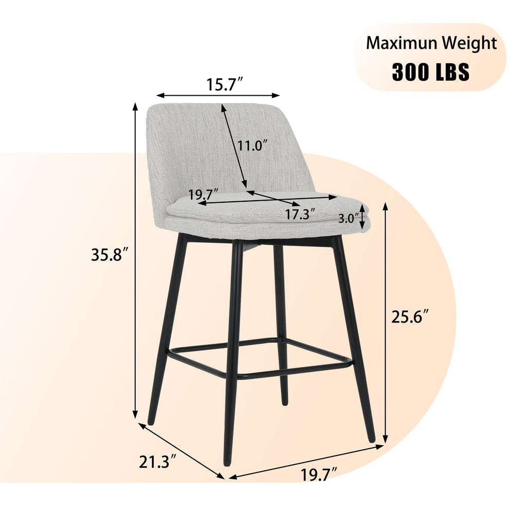 Linen/PU 360° Swivel Barstools (Set of 2)