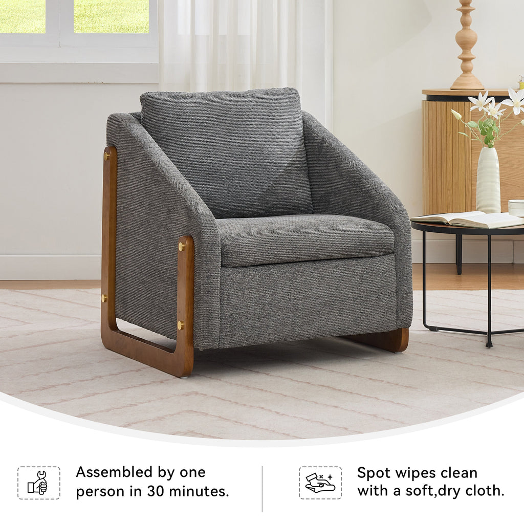 Modern Upholstered Armchair with Wooden Side Frame